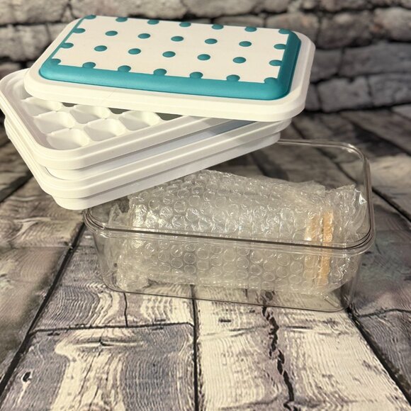 Auauy Plastic Ice Cube Trays with Bin/Glass w Lid/Straw & Cleaner/Scoop - Picture 4 of 10